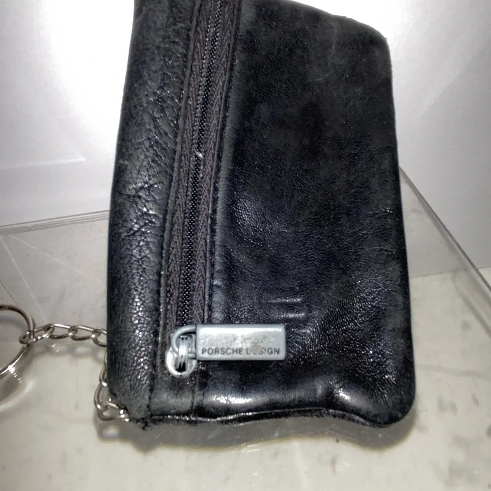 Pre-owned Genuine Porsche Premium Leather ID Card Cash Coin Pouch Purse Wallet